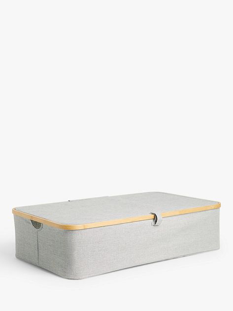 John Lewis Bamboo Rim Lidded Underbed Storage Basket, H19 x W76 x D45cm, Grey Lidded Basket, Growing Bamboo, Underbed Storage, Shared Room, Shell Station, Under Bed, Under Bed Storage, Storage Basket, Bed Storage