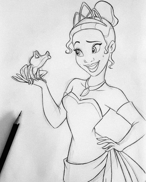 Princess Tiana Drawing Sketches, Princess And Frog Drawing, Tiana Drawing Sketches, Tiana Drawing Easy, Princess And The Frog Drawing Ideas, How To Draw Princess Tiana, The Princess And The Frog Drawings, Princess And The Frog Sketches, Tiana Princess And The Frog Drawing