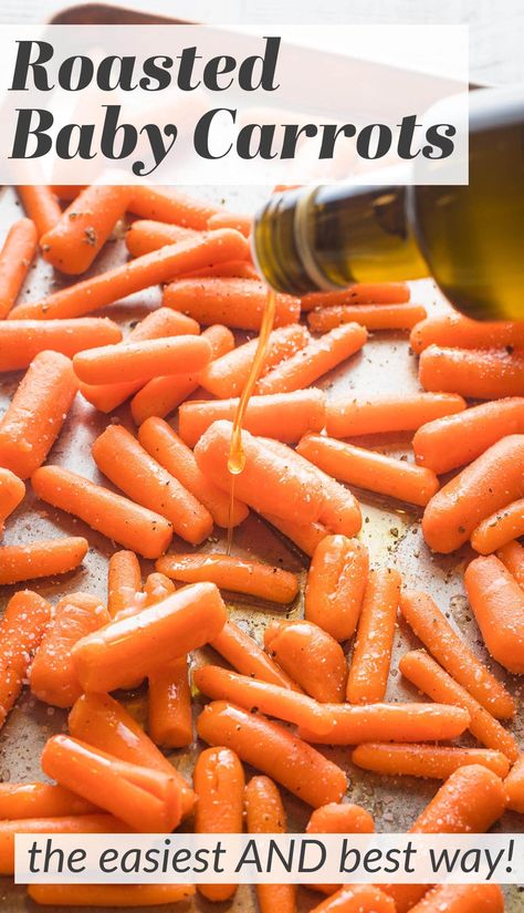 Roasted Baby Carrots are one of the easiest and tastiest side dishes you can make! Five minutes of prep and then they roast away to tender, sweet perfection, ready to serve alongside any meal. Keep it super simple with just olive oil, salt, and pepper, or dress things up with some of the tasty additions suggested below. Baby Carrots Side Dish, Carrots Recipe Healthy, Cooked Baby Carrots, Sweet Baby Carrots, Carrots Healthy, Roasted Baby Carrots, Baby Carrot Recipes, Carrots Side Dish, Honey Glazed Chicken