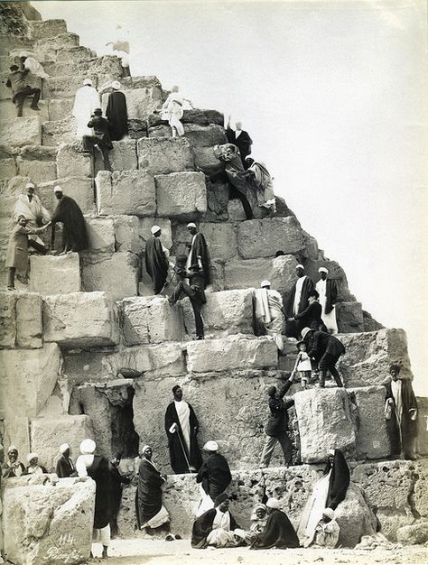 Felix Bonfils, Tourists Climbing the Pyramid of Cheops in Giza, 1870 Egypt Museum, Giza Egypt, The Great Pyramid, Pyramids Egypt, Great Pyramid, Great Pyramid Of Giza, Old Egypt, Pyramids Of Giza, Egyptian History