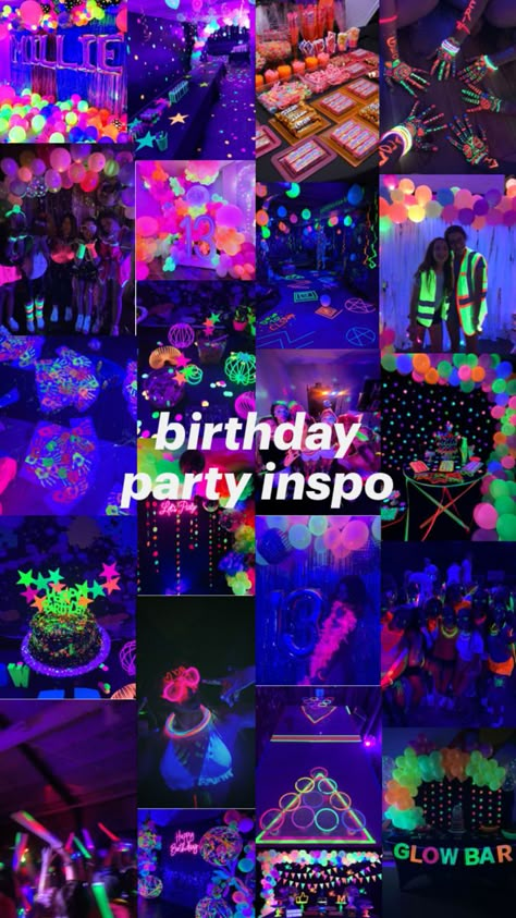 Sweet Sixteen Party Themes, Neon Pool Parties, 14th Birthday Party Ideas, 18th Birthday Party Themes, Glow In Dark Party, Neon Birthday Party, Happy 15th Birthday, Glow Birthday Party, Disco Birthday Party