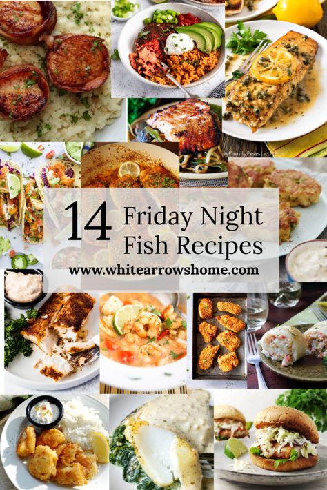 14 Friday Night Fish Recipes ~ White Arrows Home Glass Cloche Decor, Oven Fried Fish, Parmesan Salmon, Fish Friday, Cloche Decor, Fried Cod, Bacon Wrapped Scallops, Salmon Tacos, Lent Recipes