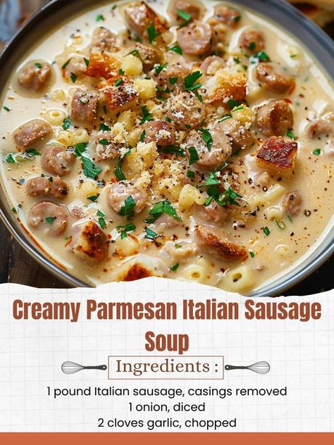 Creative Cookery Recipes, Creative Cookery, Italian Sausage Soup, Soup Ingredients, Italian Soup, Creamy Parmesan, Sausage Soup, Italian Sausage, 1 Pound