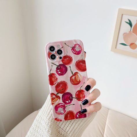 Cherry Phone Case, Cherries Painting, Artsy Phone Cases, Retro Cherry, Hand Phone, Diy Iphone Case, Cherry Fruit, Art Japanese, Art Phone Cases