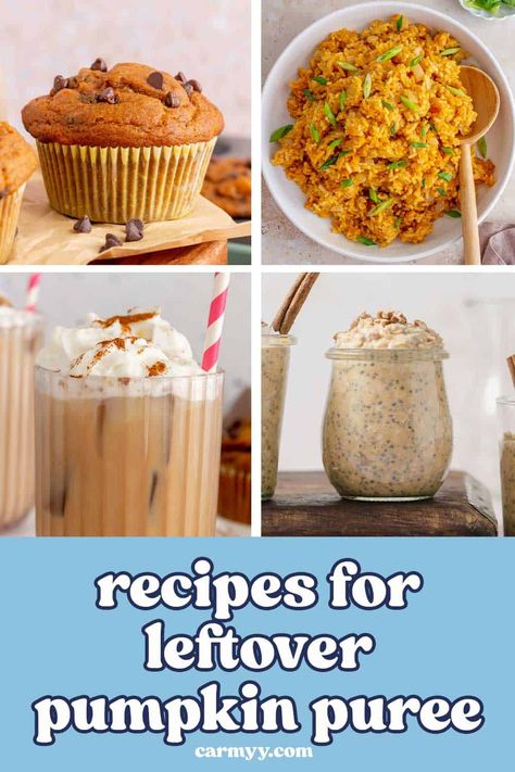 Did you open a can of pumpkin puree and didn't use it all up? Not sure what to do with it? Here are some easy recipes to make with leftover pumpkin puree! Get the most out of your pumpkin puree! Recipes With Pureed Pumpkin, Pumpkin Into Puree, Simple Recipes With Pumpkin Puree, What Can I Make With Pumpkin Puree, Pumpkin Purée Recipes, Ways To Use Pumpkin Puree, What To Do With Pumpkin Puree, Use Leftover Pumpkin Puree, Recipes With Pumpkin Puree