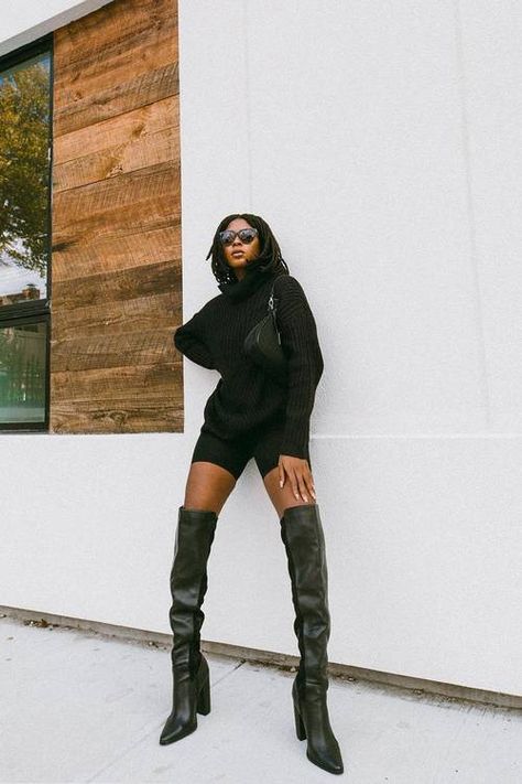 17 Thigh-High Boot Outfit Ideas We’re Re-Creating | Who What Wear Over The Knee Boots Outfits, Black Thigh High Boots Outfit, Thigh High Boots Outfits, How To Wear Thigh High Boots, Thigh Boots Outfit, Leather Boots Outfit, Thigh High Boots Outfit, Over The Knee Boot Outfit, 2023 Aesthetic