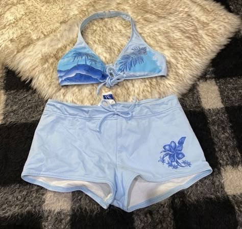 Y2k Fashion Bathing Suits, 80s Bathing Suit Aesthetic, Y2k Swimming Suits, Cute Swimming Suits Korean, Blue Bathing Suit Bikinis, Cute Y2k Bikinis, Early 2000s Swimwear, Early 2000s Swimsuit, Tankinis 2000s