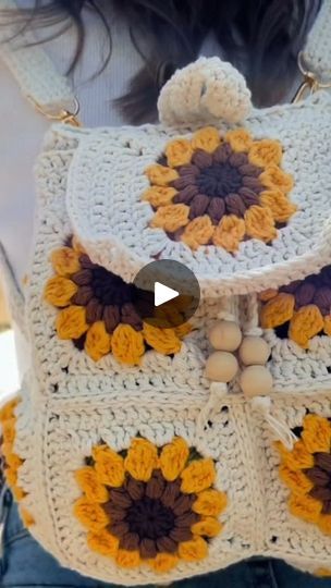 Sunflower Crochet Bag, Crochet Flower Squares, Stitch Backpack, Crochet Bookmark Pattern, Square Backpack, Crochet Needlework, Crochet Backpack, Backpack Pattern, Crochet Sunflower