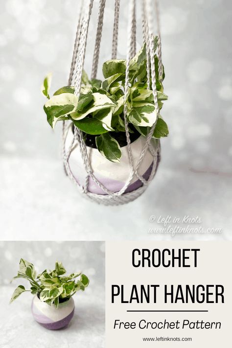 Diy Yarn Plant Hanger Easy, Crochet Hanging Planters Free Pattern, Crochet A Plant Hanger, How To Crochet A Plant Hanger, Chrochet Plant Hanger, Crochet Plant Pot Hanger, Plant Holders Crochet, Crochet Macrame Plant Hanger Free Pattern, Pot Hangers For Plants