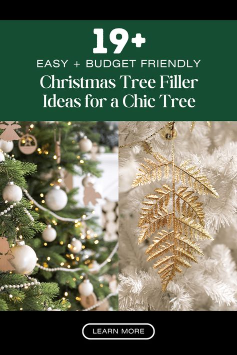 Create Pinterest worthy holiday decor by using these 19+ EASY and affordable Christmas tree filler ideas this holiday season. Includes ideas for faux florals, flowers, coffee filter, tissue paper, various types of ribbon, garland and more! Christmas Tree Filler Ideas Diy, Christmas Tree Filler Ideas, Christmas Tree Filler, French Christmas Tree, Tree Fillers, Pretty Porches, Filler Ideas, Chinoiserie Christmas, Flowers Coffee