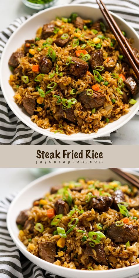 Skirt Steak Fried Rice, Stir Fry Easy Recipe, Stewing Beef Stir Fry, Beef Rice Recipes For Dinner, Wok Rice Recipes, Asian Rice Stir Fry, Steak Rice And Beans, Teriyaki Beef Fried Rice, Beef Stir Fried Rice