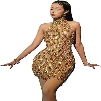 Sleeveless Rhinestone Dress Mesh Transparent Sexy Backless Singer Stage Party Birthday Elegant Evening Dress Backless Short Dress, Singer Stage, Birthday Elegant, Drag Queen Costumes, Backless Sequin Dress, Mesh Outfit, Sequin Short Dress, Elegant Evening Dress, Rhinestone Dress