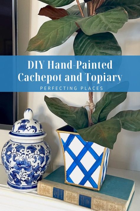 Hand Painted Flower Pots - DIY Cachepots PIN Hand Painted Flower Pots, Painted Flower Pot, Tin Planters, Pots Diy, Light Blue Paints, White Lattice, White Spray Paint, Diy Flower Pots, Painted Flower Pots