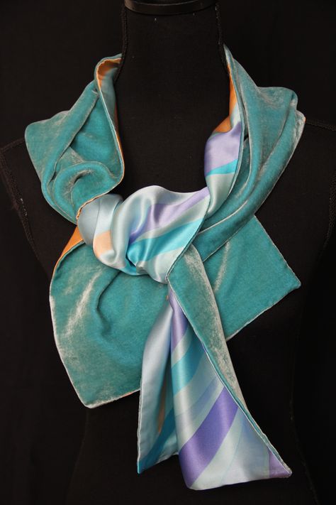 Plain turquoise velvet and patterned satin scarf. All silk, very soft & elegant. See more on www.etsy.com/shop/Slinky Silk Sewing Scarves, Sewing Baby Clothes, Velvet Scarf, Satin Scarf, Linen Fashion, Purple Satin, Lace Ribbon, Silk Dyeing, Art Accessories