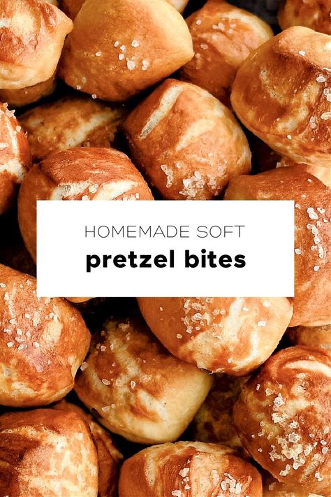 These warm and buttery-soft Homemade Pretzel Bites are so easy to make and taste just like your favorite mall pretzels. Perfect for parties and game days, serve these irresistibly delicious little pretzel bites plain, coated in cinnamon and sugar, or with your favorite dip, like hot cheese sauce or stone ground mustard. Homemade Soft Pretzel Bites, Homemade Pretzel Bites, Stone Ground Mustard, Homemade Pretzel, Soft Pretzel Bites, Pretzel Dough, Soft Pretzel Recipe, Baking Soda Bath, Sugar Sticks