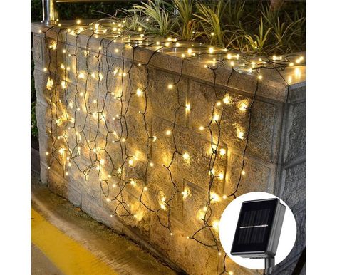 Solar Powered 200 LED Curtain Lights For Outdoor - Warm White Solar Christmas Lights, Led Fairy Lights, Solar Powered Lights, Solar String Lights, Solar Cell, Fairy String Lights, Garden Yard, String Lights Outdoor, Pisco