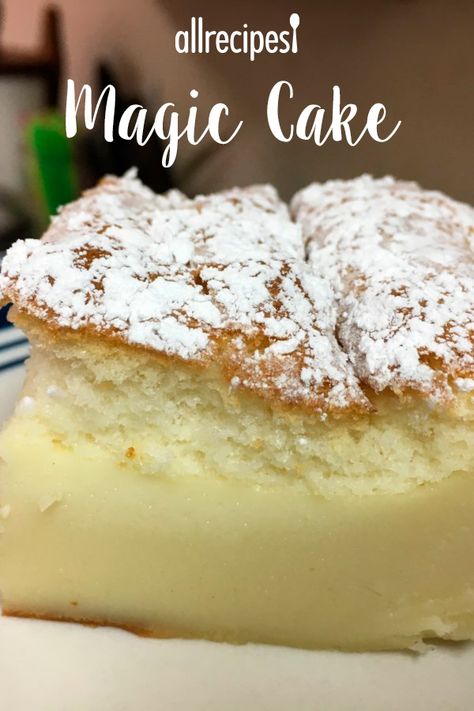 Magic Cake | "Loved it! It is a unique custard and cake combination." #cakerecipes #bakingrecipes #dessertrecipes #cakes #cakeideas Magic Custard Cake Recipe, Magic Cake Recipe, Magic Cakes, Pumpkin Magic Cake, Magic Cake Recipes, Magic Custard Cake, Custard Cake Recipes, Custard Cake, Magic Cake