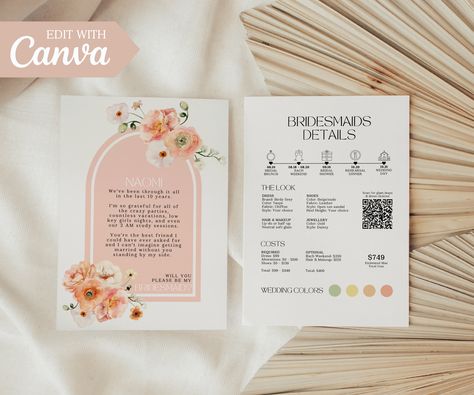 Bridesmaid Expectation Card, Bridesmaid Info Card, Maid Of Honor Proposal Card, Groomsmen Boxes, Maid Of Honor Proposal, Floral Bridesmaid, Bridesmaid Proposals, Be My Bridesmaid Cards, Information Card