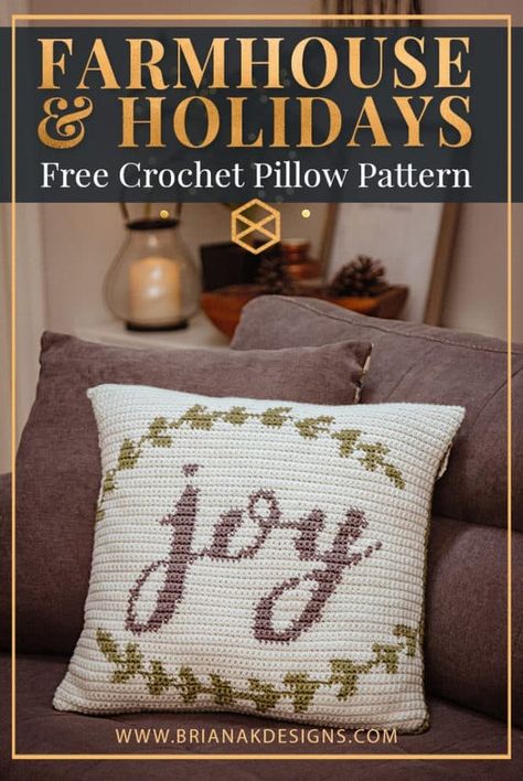 Joy Crochet Pillow Cover - Briana K Designs Crochet Pillow Patterns Free, Diy Natal, Mochila Crochet, Pillow Covers Pattern, Crochet Holiday, Pillow Patterns, Crochet Pillow Cover, Crochet Cushion Cover, Confection Au Crochet