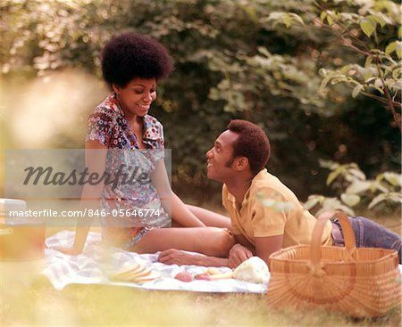 1970s ROMANTIC AFRICAN-AMERICAN COUPLE MAN WOMAN PICNIC BASKET ... African American Couples, Waterproof Picnic Blanket, School Prom, Magical Thinking, Successful Relationships, A Picnic, Black Love, Couples Photoshoot, Picnic Basket