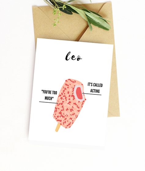 Leo Birthday Card, Leo Astrology, Leo Birthday, Birthday Card Funny, Leo Horoscope, Zodiac Birthdays, Funny Birthday Card, Clear Card, Digital Card