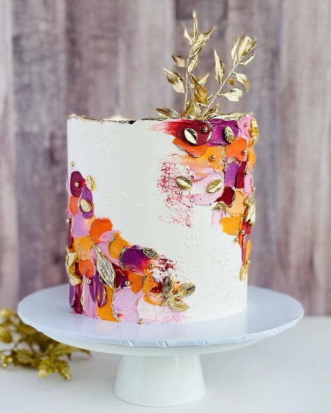 March Cake, Fall Cake Ideas, Fall Leaf Cake, Fall Birthday Cakes, Bolo Vintage, Buttercream Cake Designs, Fall Cake, Thanksgiving Cakes, Elegant Birthday Cakes