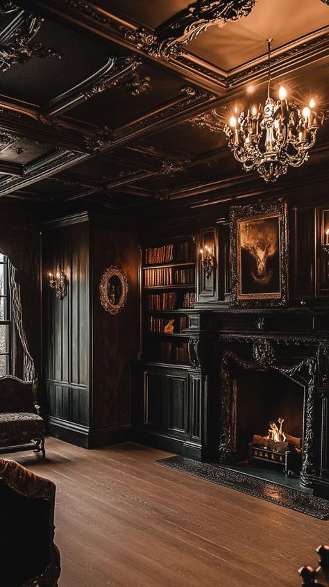 Dark Academia Living Room, Victorian Gothic House, Dark Homes, Grimmauld Place, Dark Academia Home, Gothic Living Room, Alternative Home Decor, Moody Home Decor, Indian Houses