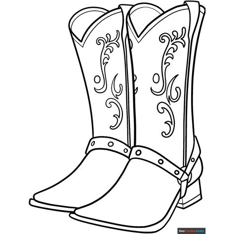 Free Cowboy Boots Coloring Page for Kids Cowboy Boots Drawing, Clothes Coloring, Boots Drawing, Quilted Shoes, Easy Drawing Guides, Free Printable Coloring Sheets, Inktober 2024, Bored Board, Drawing Guides