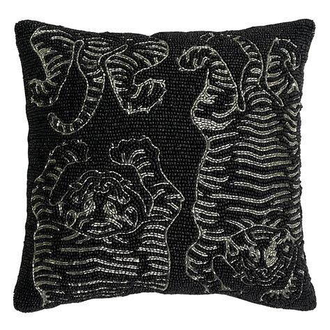 Found & Fable Tiger Beaded Throw Pillow, 12" Black And White Throw Pillow, Leopard Bedroom Decor, Rockstar Bedroom, Whimsigoth Bedroom, Leopard Bedroom, Beaded Tiger, Beaded Throw Pillows, Multicolor Palette, Apartment Vibes