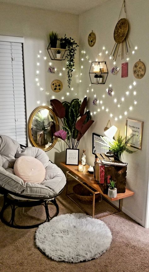 Boeheim styled office inspired meditation space. Peaceful Meditation Room, Sacred Corner Meditation Space, Small Zen Space Ideas, Closet Zen Space, Study And Meditation Room, Office With Yoga Space, Zen Den Ideas Meditation Space, Zen Den Ideas Bohemian, Home Office Meditation Room