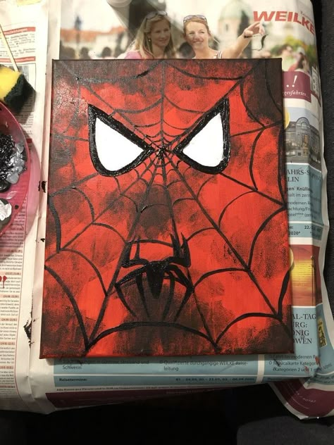 Marvel Simple Painting, Marvel Inspired Paintings, Spiderman Chalk Art, Spiderman Acrylic Painting, Marvel Paintings On Canvas, Spider Man Canvas Painting, Spiderman Painting On Canvas, Marvel Canvas Painting, Marvel Acrylic Painting