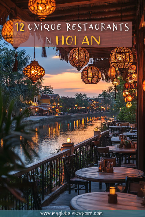 A cozy, lantern-lit restaurant in Hoi An's ancient town, featuring traditional wooden decor and a serene riverside view, exemplifying the city's unique dining experiences. Hoi An Restaurants, Vietnam Cafe, Vietnam Shopping, Vietnam Restaurant, Vietnam Vacation, Da Nang Vietnam, Vietnam Trip, Hoi An Vietnam, Vietnam Travel Guide