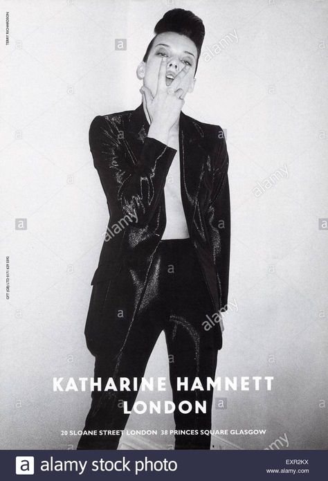 Download this stock image: 1990s UK Katharine Hamnett Magazine Advert - EXR2KX from Alamy's library of millions of high resolution stock photos, illustrations and vectors. Controversial Fashion, Terry Richardson Photos, Controversial Photographers, Katharine Hamnett, Hero Black, Fashion Campaign, Terry Richardson, Milla Jovovich, Famous Photographers