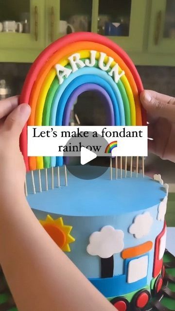 BRAND PROMOTER/INFLUENCER - Advertising & Promoting Cake Brands on Instagram: "Happy new week lovelies 😘. May the new week bring you great testimonies 🙏 Fondant Rainbow Tutorial 🌈 I really enjoy making fondant figures and decorations. Rainbow is one of the easiest things to make if you are a beginner 😊 Fondant can be tricky, so here I am sharing some pointers that will help you get a perfect rainbow. - Always add tylose powder to fondant to dry it out faster. This ensures the inside of the fondant dries as well. - After adding tylose powder make sure to grease your hands with some shortening. This will prevent the fondant from sticking, and give it a wonderful shine. - To avoid snapping the final product, don’t roll out the fondant too thin. - I like using skewers in the bottom How To Make Fondant Rainbow Topper, How To Make A Rainbow Cake Topper, Fondant Rainbow Cake Topper Tutorial, Bluey Fondant Toppers, How To Make Rainbow, How To Make Fondant Rainbow, Fondant Rainbow Tutorial, How To Make A Rainbow, Fondant Tutorial For Beginners