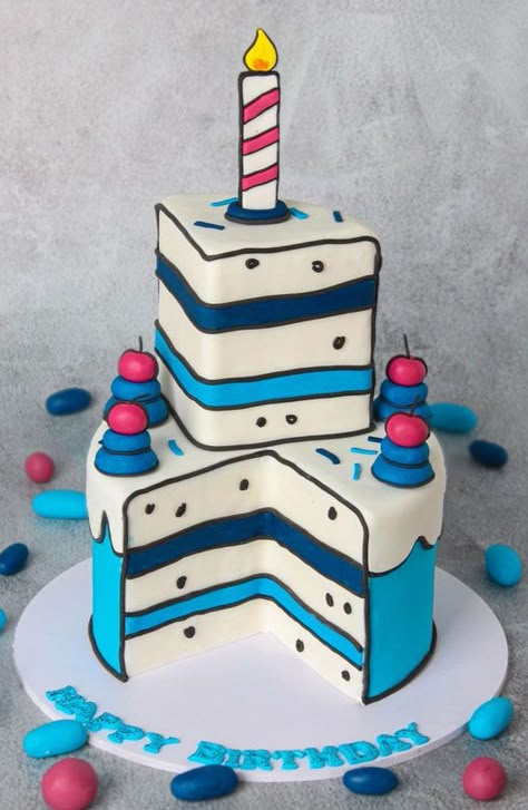 Cartoon Cake For Men, Cartoon Cake For Boys, 3d Cakes Ideas, Cake Bonbon, 2d Comic Cake, Comic Cake Design, Comic Cake Ideas, Cartoon Cake Ideas, 3d Cake Design