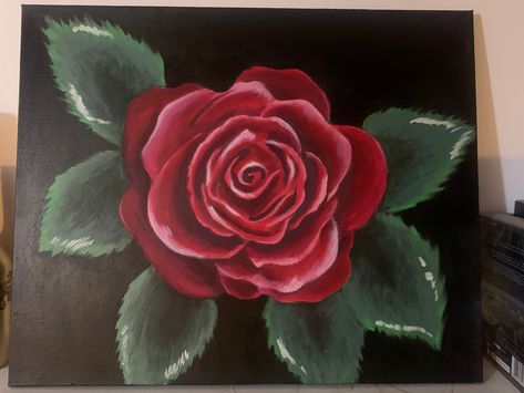 Simple Rose Painting Acrylic, Canvas Rose Painting, Aesthetic Rose Painting, Simple Rose Painting, Mini Rose Painting, Black Rose Painting Acrylic, Aesthetic Rose Painting Acrylic, Painting Using Acrylic Paint, Rose Painting Acrylic