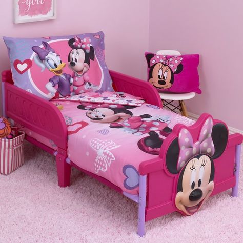 You'll love the Minnie Mouse Hearts and Bows 4 Piece Toddler Bedding Set at Wayfair - Great Deals on all Baby & Kids products with Free Shipping on most stuff, even the big stuff. Minnie Mouse Toddler Bedding, Minnie Mouse Bedroom Decor, Toddler Bedroom Sets, Minnie Mouse Bedroom, Disney Bedding, Toddler Bedding, Toddler Bed Set, Toddler Mattress, Twin Bed Sets