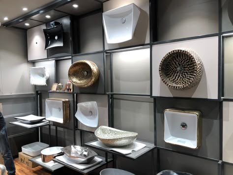 Sanitaryware#wall#display#modern#MSframe#inout#layered#spaceplan#ambient#lighting Sanitaryware Showroom Design, Sanitary Showroom Interiors, Sanitary Showroom, India Background, Narrow Bathroom Designs, Commercial Bathroom Designs, Interior Design Sites, Interior Design Showroom, Bath Showroom