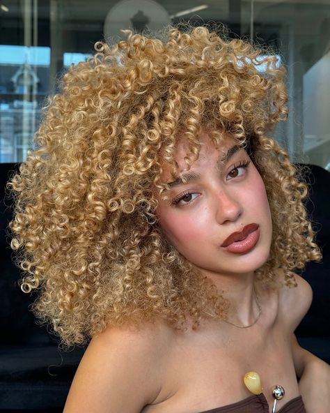 Warm Blonde Curly Hair, Blond Natural Hair, Blond Afro, Honey Blonde Curly Hair, 4a Curls, Blonde Hair Curly, Blonde Baddie, 3c Curls, Blond Curly Hair