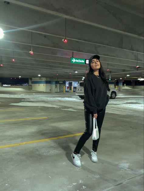 Balenciaga Hat Outfit, Balenciaga Hat, Outfit Ideas Fall Winter, Parking Garage Photoshoot, Garage Photoshoot, Outfit Ideas Fall, Air Forces, Parking Garage, Hat Baseball