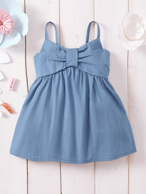 Blue Cute  Sleeveless Cotton Plain Cami Embellished Non-Stretch Summer Baby Clothing Kids Summer Frocks Design, Cotton Frocks For Baby Girl, Baby Froks Cotton Design, Baby Girl Frocks Summer, Summer Frocks For Kids, Baby Frock Ideas, Baby Girl Cotton Frocks Design, Cotton Baby Frocks Patterns, Small Baby Dress