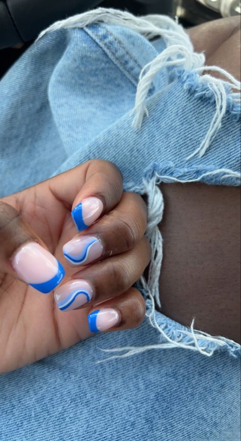 #classy #blue #summernails Mamma Mia Nails Short, Short Blue Nails, Blue Gel Nails, Almond Acrylic Nails, Blue Birthday, Nail Inspiration, Nails Short, Nails Inspo, Nails Ideas