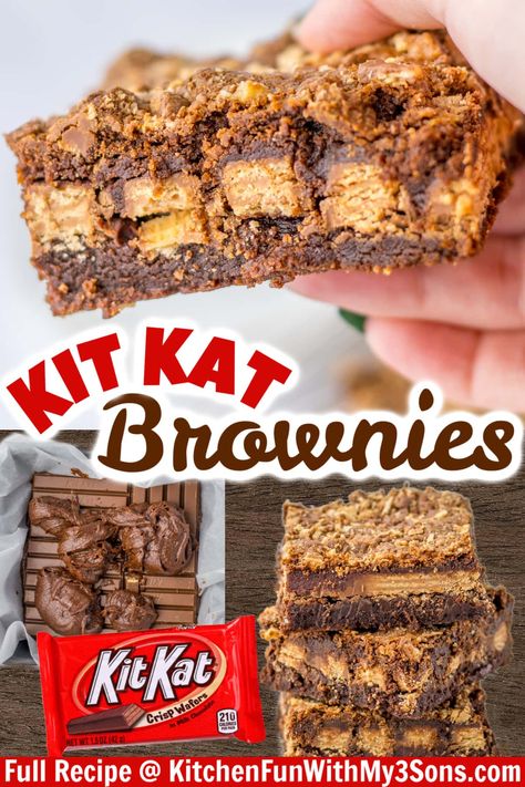 If you love Kit Kat bars, you are definitely going to love these decadent Kit Kat Brownies. They are layered with fudgy brownie batter and Kit Kat pieces. It’s the ultimate Kit Kat dessert! Kit Kat Dessert, Kit Kat Recipes, Kit Kat Cheesecake, Kit Kat Brownies, Kit Kat Cookies, Mint Chocolate Cheesecake, Chocolate Calories, Mint Cheesecake, Kit Kat Bars