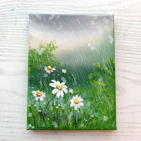 Rainy Art Painting, Rainy Painting Watercolors, Rainy Canvas Painting, Rainy Acrylic Painting, Painting Ideas On Canvas Rain, Rainy Day Painting Ideas, Rain Landscape Painting, Rainy Painting Ideas, Easy Spring Acrylic Painting Ideas