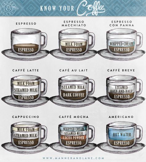 A look at the different kinds of #coffees in a beautiful hand drawn #infographic from #RusselShaw - http://www.finedininglovers.com/blog/food-drinks/coffee-types-infographic/ Nespresso Recipes, Nitro Coffee, Coffee Reading, Coffee Bags, Coffee Menu, Italian Coffee, Coffee Type, Coffee Drinkers, Coffee Branding