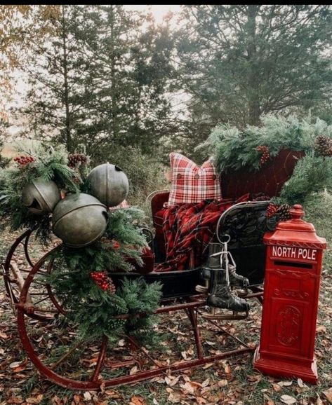 Letters To Santa Mailbox, Sleigh Decorations, Christmas Sleigh Decorations, Santa Mailbox, Letters To Santa, Christmas Farm, Country Christmas Decorations, Cabin Christmas, Christmas Porch Decor