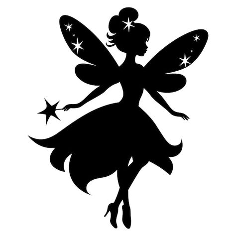 Vector cute fairy silhouette | Premium Vector #Freepik #vector #fairy #whimsical #cute-fairy #fairy-silhouette Fairy Silhouette Printable Free, Fairy Silhouette Simple, Fairy Vector, Cartoon Character Art, Bell Disney, Forest Room, Fairy Whimsical, Fairy Clipart, Fairy Silhouette