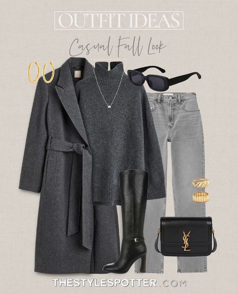 How To Style Black Coat Winter, Meeting Outfit Casual, Date Night Winter Outfit, Fall Night Out Outfit, Winter Look Book, Grey Coat Outfit, Fall Outfit Aesthetic, Patch Outfit, Outfit College