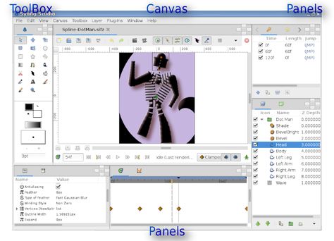 Getting Started - Synfig Animation Studio Canvas Display, Green Dot, Animation Studio, Getting Started, Color Correction, Tool Box, Dots, History