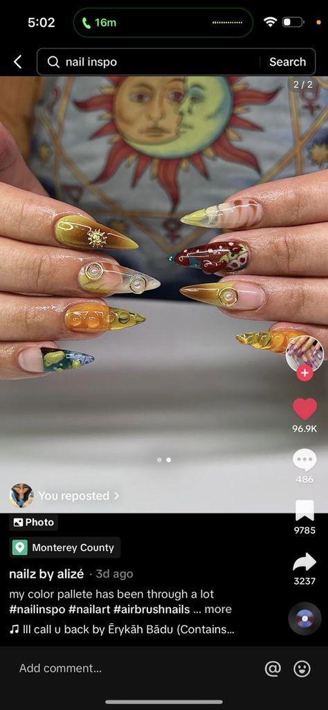 Kali Uchis Nails Ideas, Erykah Badu Nails, Neo Soul Nails, Kali Uchis Nail Ideas, Eryka Badu, Erykah Badu, Kali Uchis, Neo Soul, Pretty Acrylic Nails